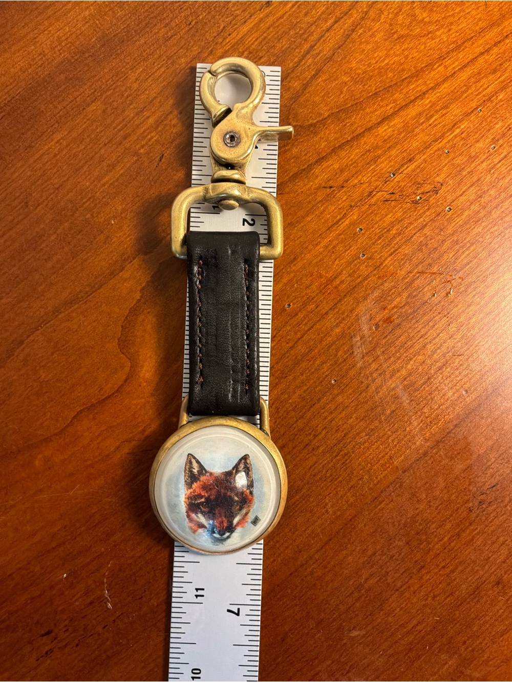 Fox Art Brass & Brown Leather Key c Holder Charm - Picture 5 of 5